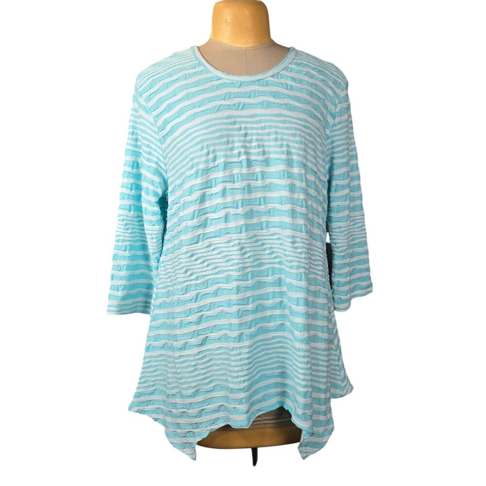 LuLu-B Womens XL Striped Tunic‎ Asymmetrical Hem Coastal Restort Beach Vacation